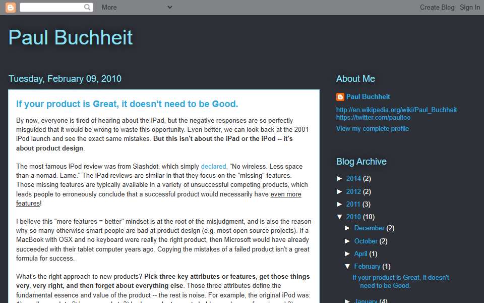 Screenshot of paulbuchheit.blogspot.com captured 2026-07-20