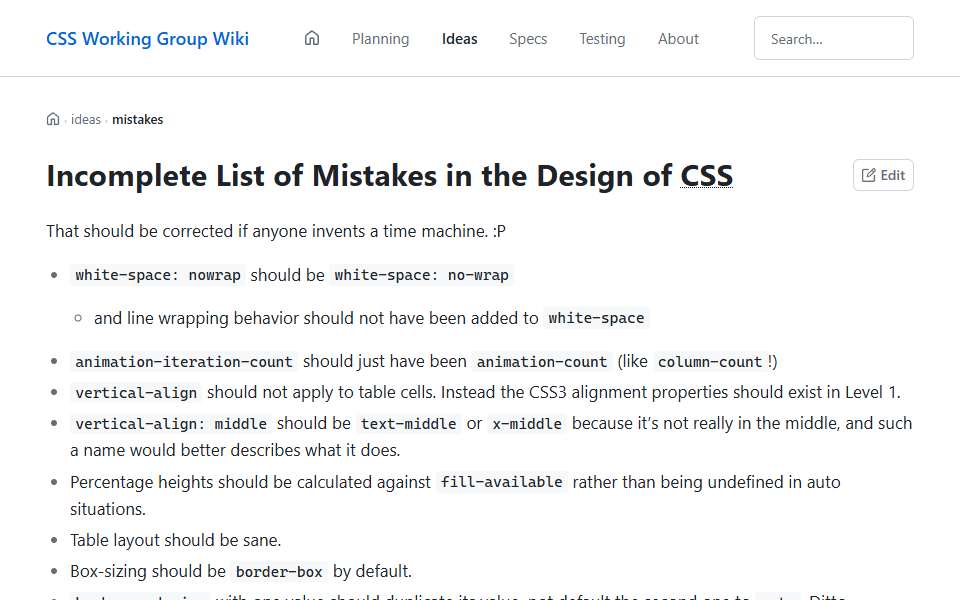 Screenshot of wiki.csswg.org captured 2026-07-20