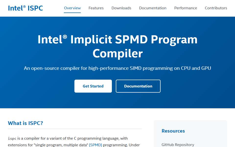Screenshot of ispc.github.io captured 2026-07-20