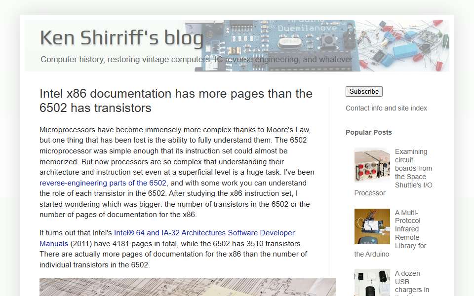 Screenshot of www.righto.com captured 2026-07-20