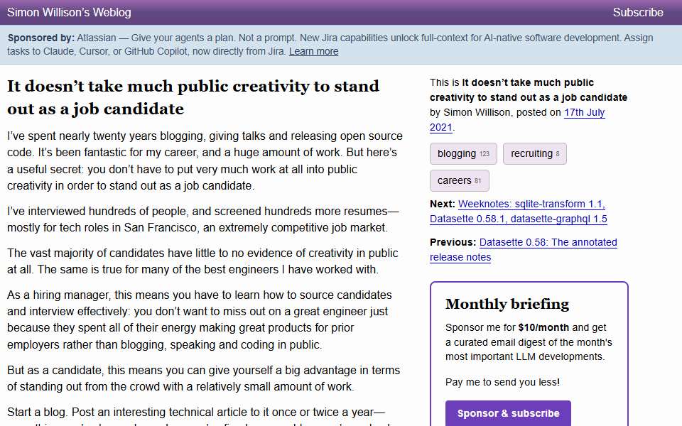 Screenshot of simonwillison.net captured 2026-07-20