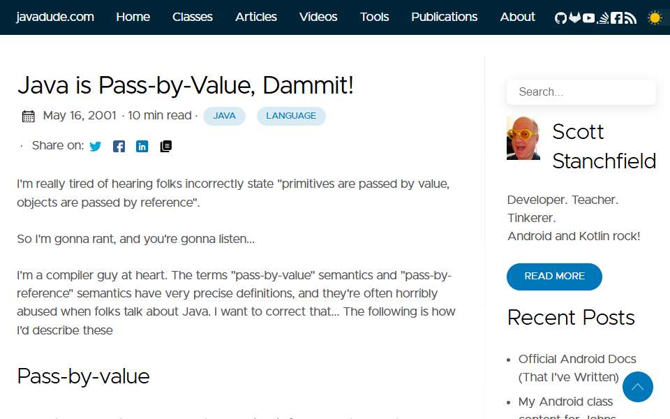 Screenshot of javadude.com captured 2026-07-20