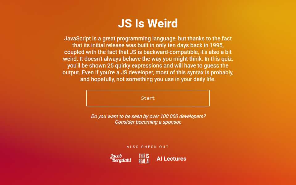 Screenshot of jsisweird.com captured 2026-07-20