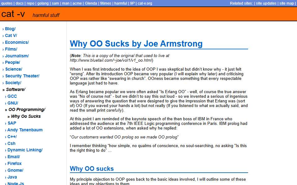 Screenshot of harmful.cat-v.org captured 2026-07-20