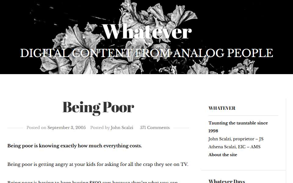 Screenshot of whatever.scalzi.com captured 2026-07-20