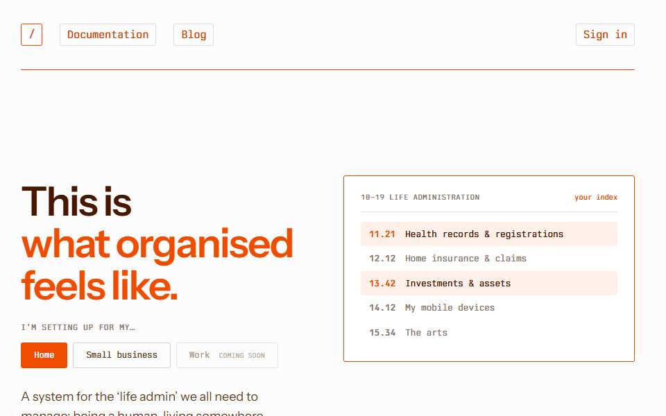 Screenshot of johnnydecimal.com captured 2026-07-20