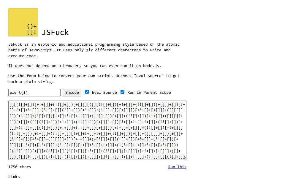 Screenshot of www.jsfuck.com captured 2026-07-20