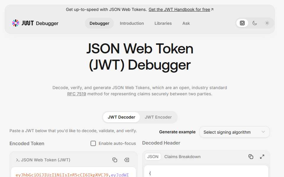 Screenshot of jwt.io captured 2026-07-20