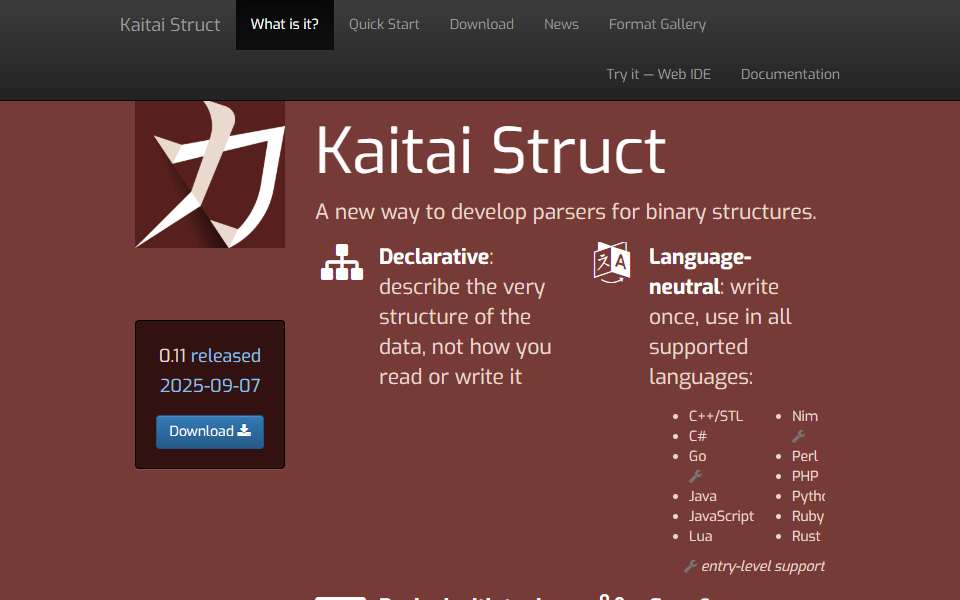 Screenshot of kaitai.io captured 2026-07-20