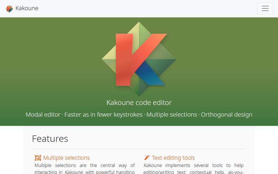 Screenshot of kakoune.org captured 2026-07-20