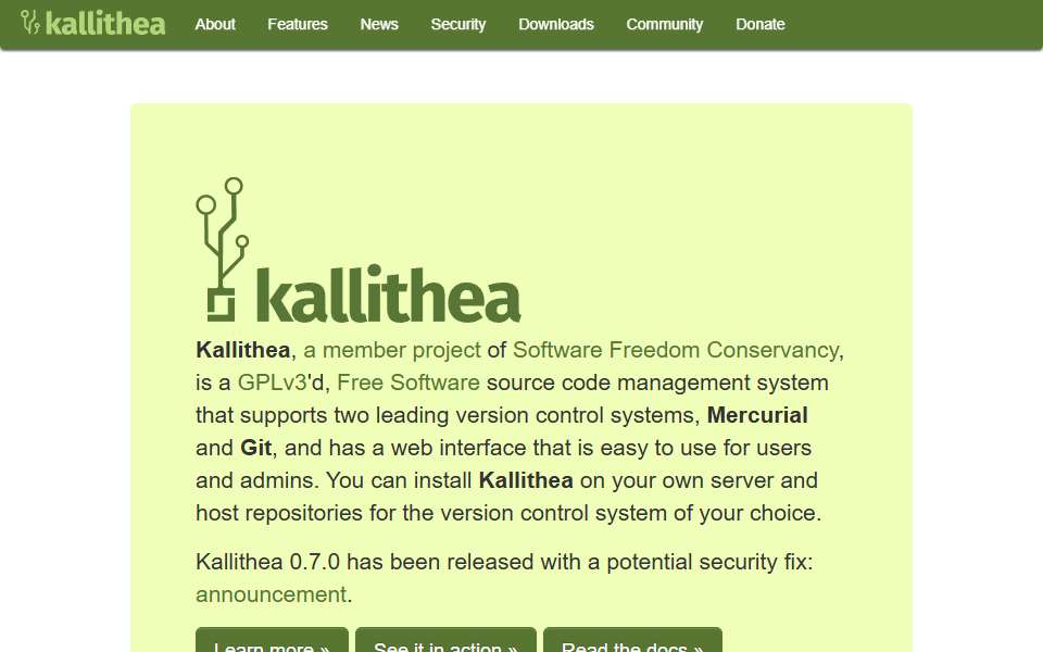 Screenshot of kallithea-scm.org captured 2026-07-20