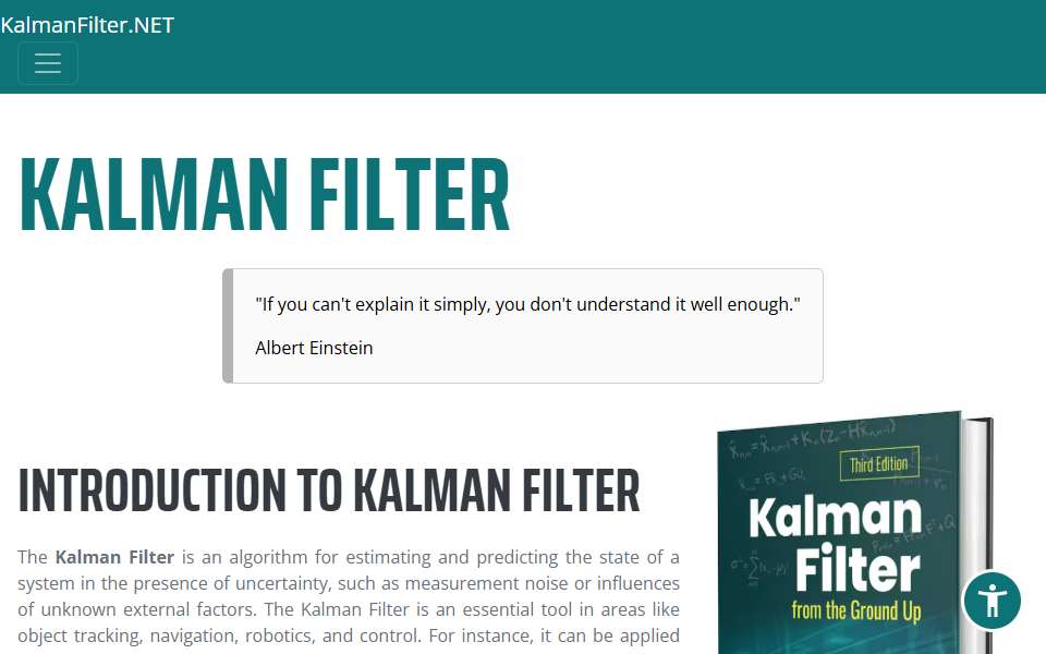 Screenshot of www.kalmanfilter.net captured 2026-07-20