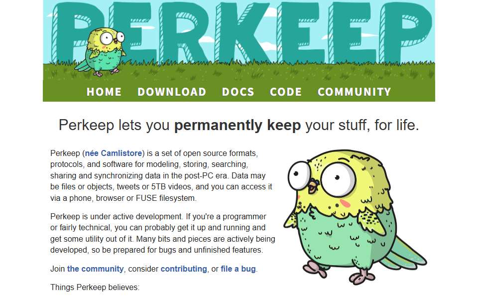 Screenshot of perkeep.org captured 2026-07-20