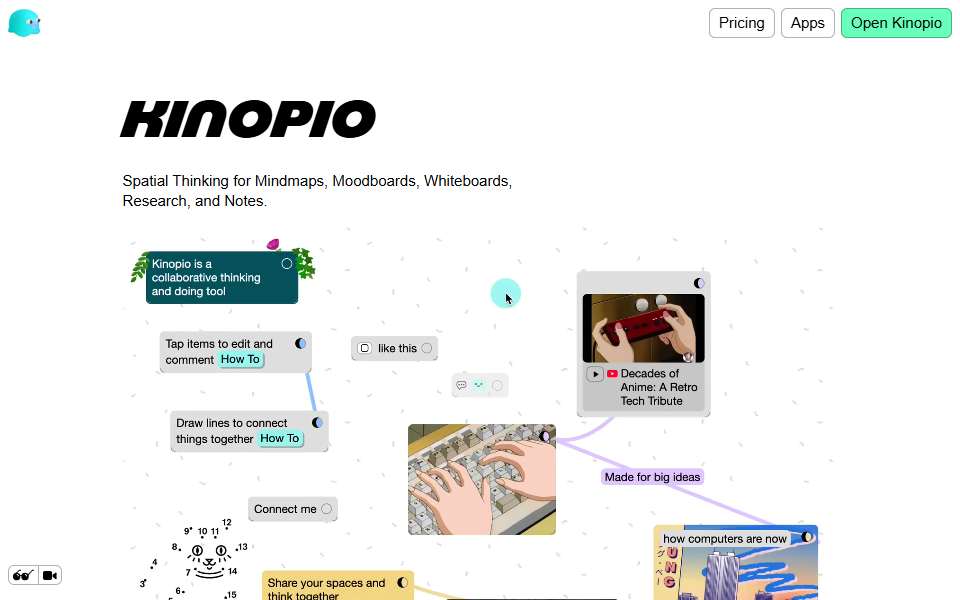Screenshot of kinopio.club captured 2026-07-20