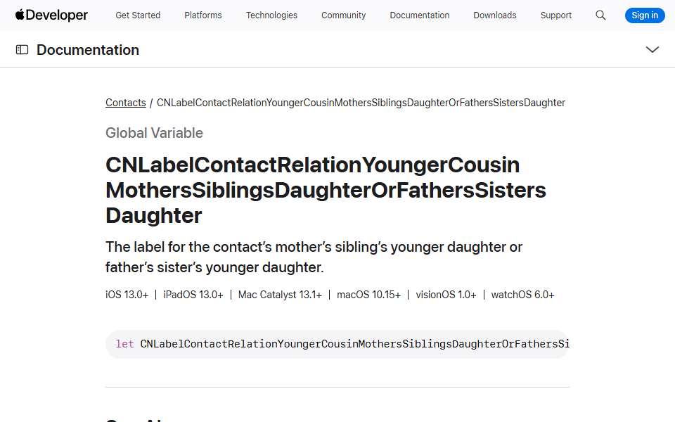 Screenshot of developer.apple.com captured 2026-07-20