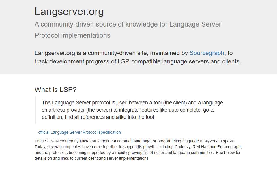 Screenshot of langserver.org captured 2026-07-20