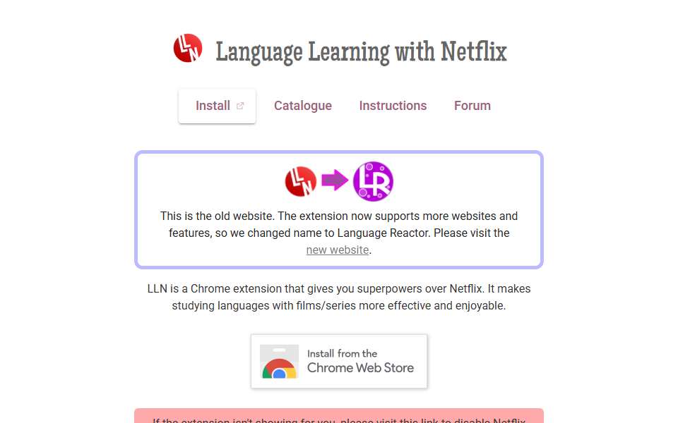 Screenshot of languagelearningwithnetflix.com captured 2026-07-20