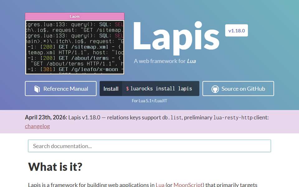 Screenshot of leafo.net captured 2026-07-20