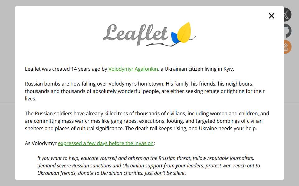 Screenshot of leafletjs.com captured 2026-07-20