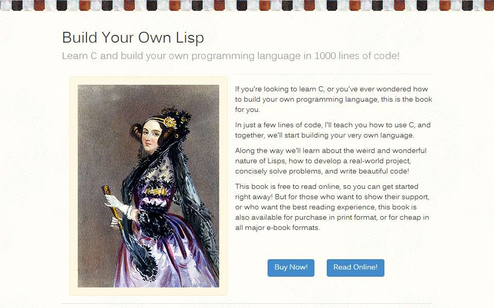 Screenshot of www.buildyourownlisp.com captured 2026-07-20