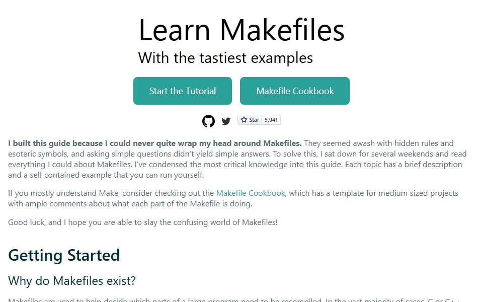 Screenshot of makefiletutorial.com captured 2026-07-20