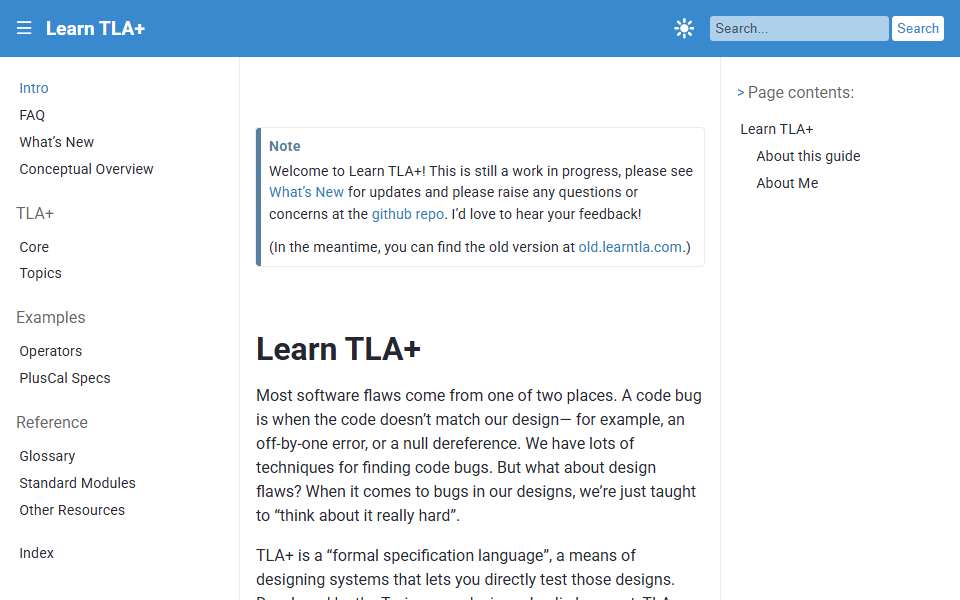 Screenshot of learntla.com captured 2026-07-20