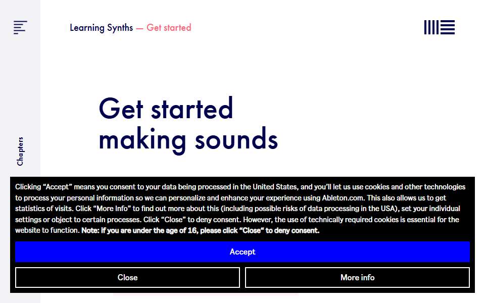 Screenshot of learningsynths.ableton.com captured 2026-07-20