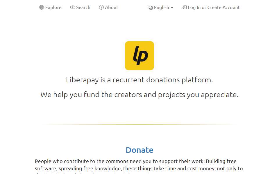 Screenshot of en.liberapay.com captured 2026-07-20