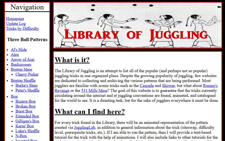 Screenshot of libraryofjuggling.com captured 2026-07-20