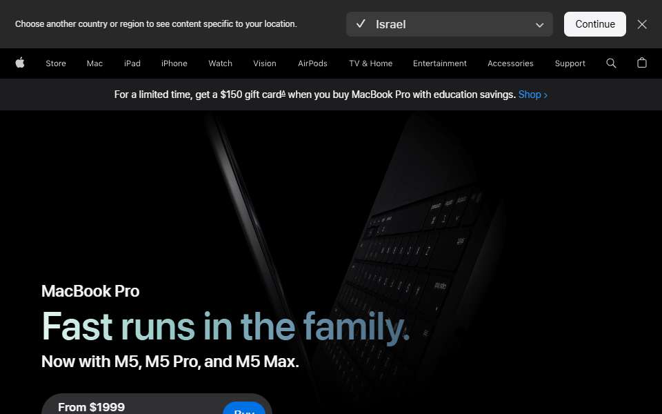 Screenshot of www.apple.com captured 2026-07-20