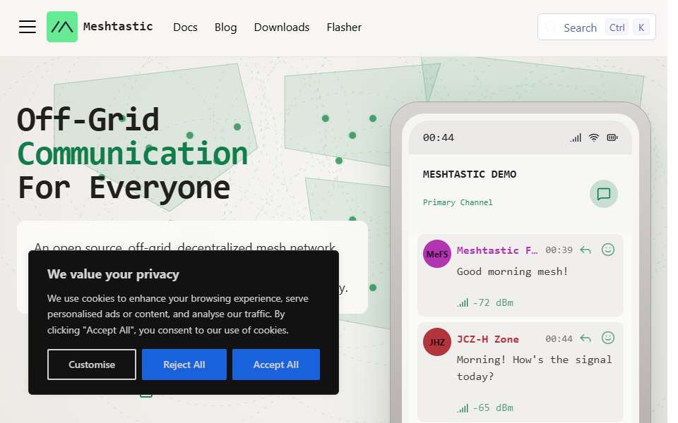 Screenshot of meshtastic.org captured 2026-07-20