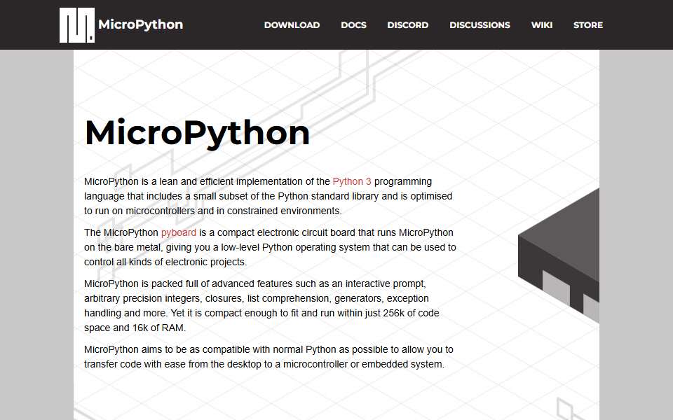 Screenshot of micropython.org captured 2026-07-20