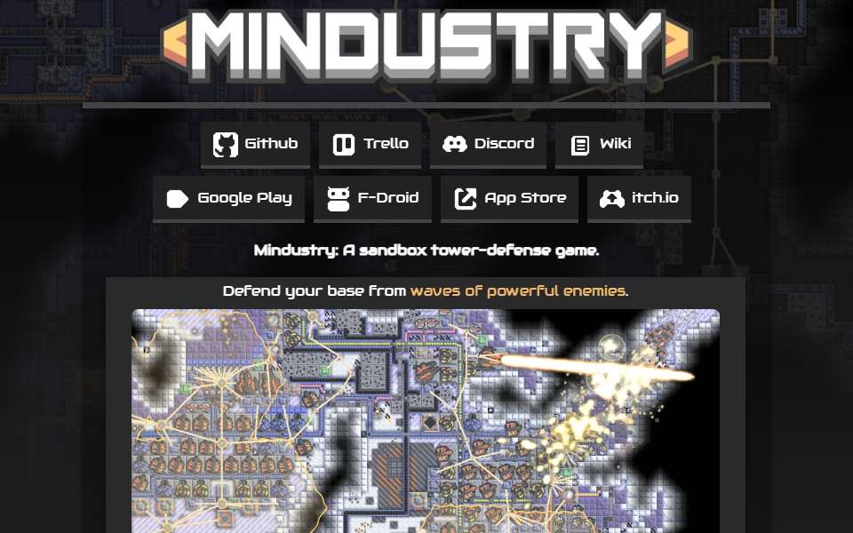 Screenshot of mindustrygame.github.io captured 2026-07-20