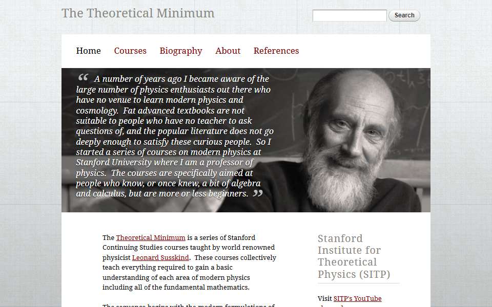 Screenshot of theoreticalminimum.com captured 2026-07-20
