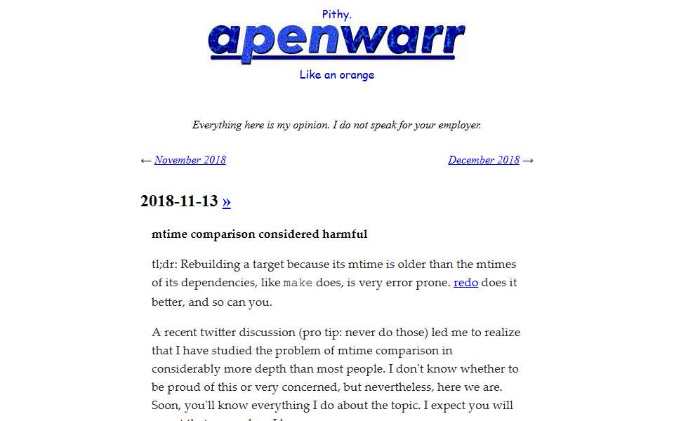 Screenshot of apenwarr.ca captured 2026-07-20
