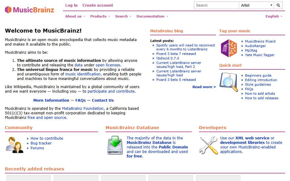 Screenshot of musicbrainz.org captured 2026-07-20