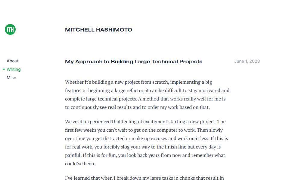 Screenshot of mitchellh.com captured 2026-07-20
