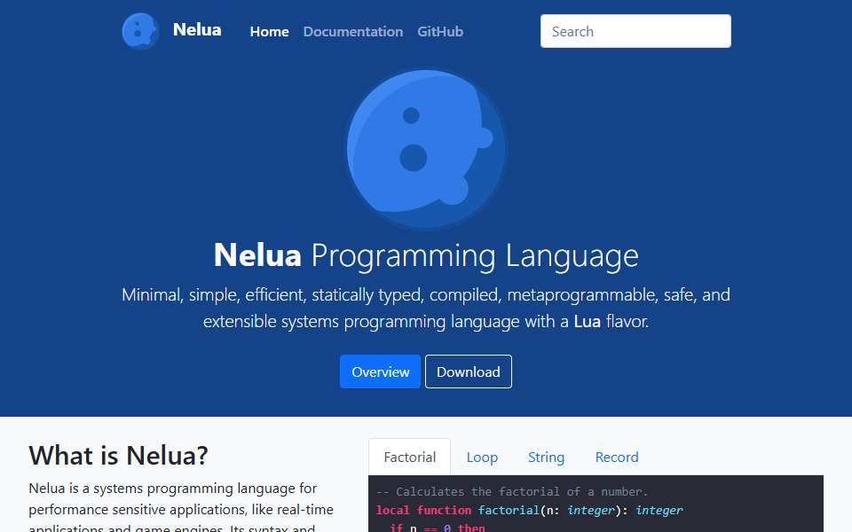 Screenshot of nelua.io captured 2026-07-20