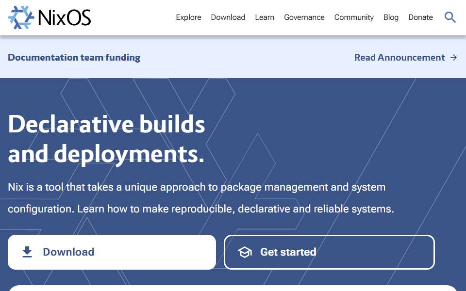 Screenshot of nixos.org captured 2026-07-20