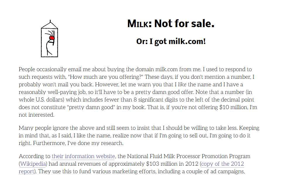 Screenshot of milk.com captured 2026-07-20