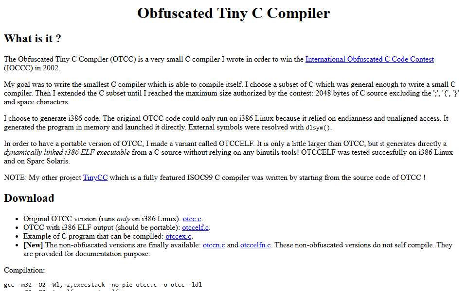 Screenshot of bellard.org captured 2026-07-20
