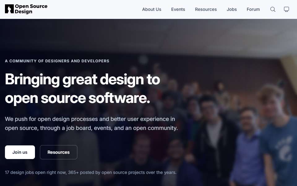 Screenshot of opensourcedesign.net captured 2026-07-20