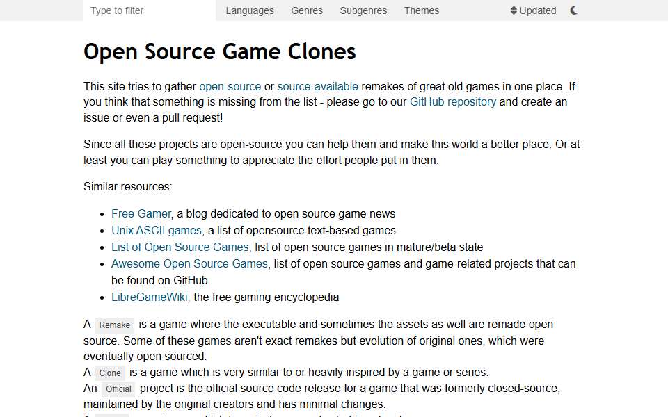 Screenshot of osgameclones.com captured 2026-07-20