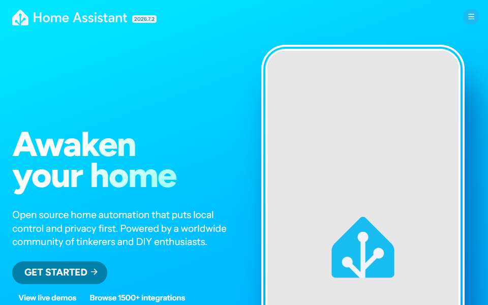 Screenshot of www.home-assistant.io captured 2026-07-20