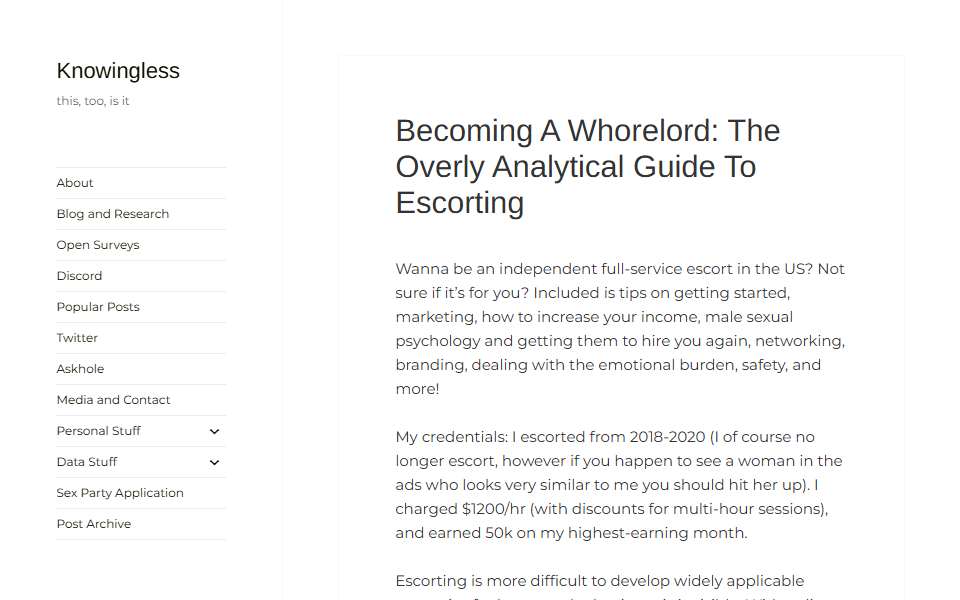 Screenshot of knowingless.com captured 2026-07-20