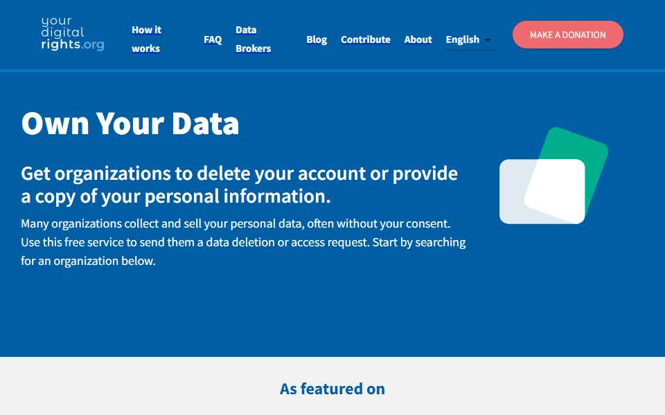 Screenshot of yourdigitalrights.org captured 2026-07-20