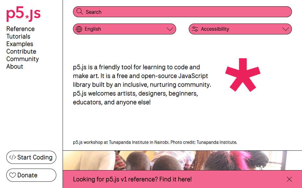Screenshot of p5js.org captured 2026-07-20