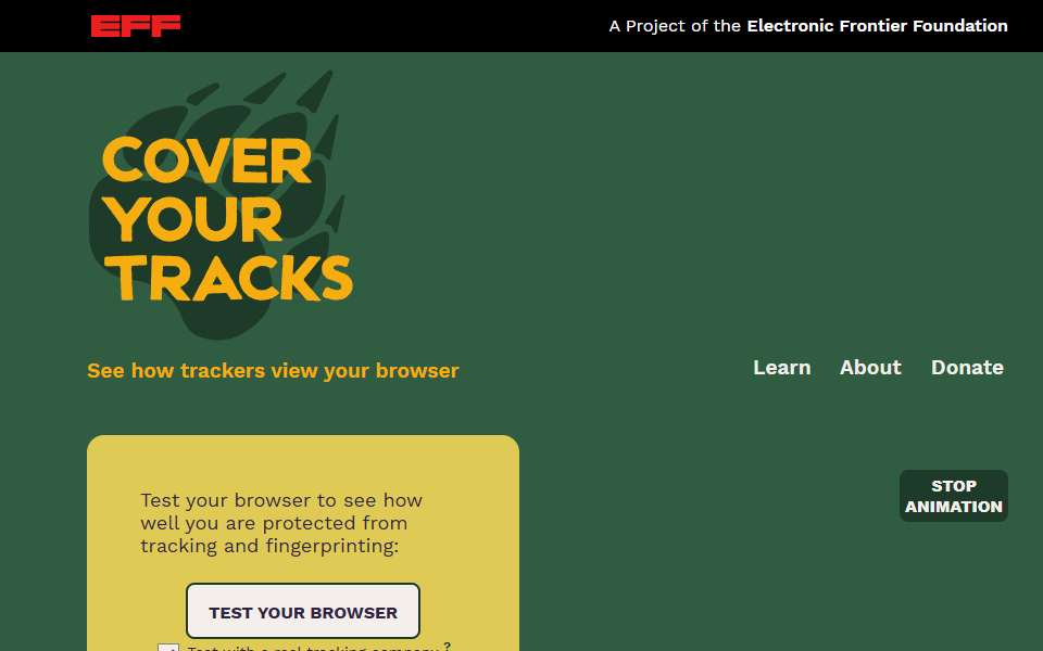 Screenshot of panopticlick.eff.org captured 2026-07-20