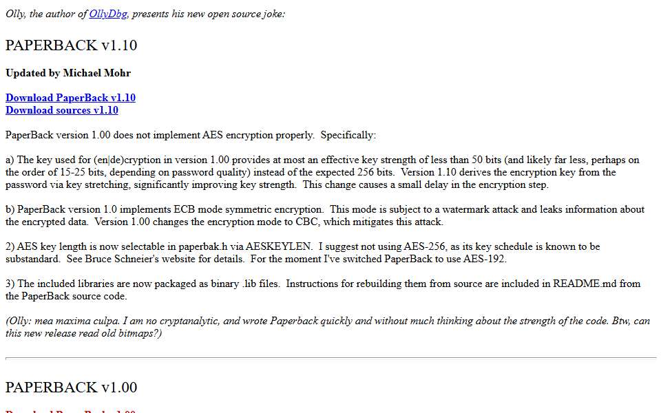 Screenshot of ollydbg.de captured 2026-07-20