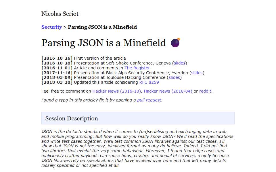Screenshot of seriot.ch captured 2026-07-20